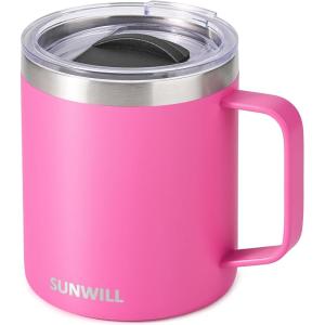 imageSUNWILL Travel Coffee Mugs Set of 4 Insulated Tumbler with Lid 14oz Stainless Steel Cup with Handle Bulk for Gift Camping Office Powder Coated Charcoal Royal Blue Magenta YellowPowder Coated Magenta