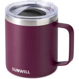 imageSUNWILL Travel Coffee Mugs Set of 4 Insulated Tumbler with Lid 14oz Stainless Steel Cup with Handle Bulk for Gift Camping Office Powder Coated Charcoal Royal Blue Magenta YellowPowder Coated Plum