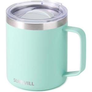 imageSUNWILL Travel Coffee Mugs Set of 4 Insulated Tumbler with Lid 14oz Stainless Steel Cup with Handle Bulk for Gift Camping Office Powder Coated Charcoal Royal Blue Magenta YellowPowder Coated Mint
