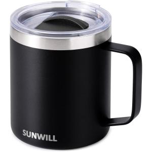 imageSUNWILL Travel Coffee Mugs Set of 4 Insulated Tumbler with Lid 14oz Stainless Steel Cup with Handle Bulk for Gift Camping Office Powder Coated Charcoal Royal Blue Magenta YellowPowder Coated Black