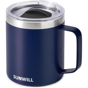 imageSUNWILL Travel Coffee Mugs Set of 4 Insulated Tumbler with Lid 14oz Stainless Steel Cup with Handle Bulk for Gift Camping Office Powder Coated Charcoal Royal Blue Magenta YellowPowder Coated Navy Blue