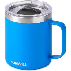 imageSUNWILL Travel Coffee Mugs Set of 4 Insulated Tumbler with Lid 14oz Stainless Steel Cup with Handle Bulk for Gift Camping Office Powder Coated Charcoal Royal Blue Magenta YellowPowder Coated Royal Blue