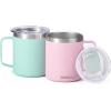 imageSUNWILL Travel Coffee Mugs Set of 4 Insulated Tumbler with Lid 14 oz Stainless Steel Cup with Handle Bulk for Gift Camping Office Powder Coated Orchid Iceberg Mint SakuraPowder Coated Sakura  Mint