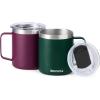 imageSUNWILL Travel Coffee Mugs Set of 4 Insulated Tumbler with Lid 14 oz Stainless Steel Cup with Handle Bulk for Gift Camping Office Powder Coated Orchid Iceberg Mint SakuraPowder Coated Forest Green  Plum