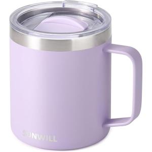 imageSUNWILL Travel Coffee Mugs Set of 4 Insulated Tumbler with Lid 14 oz Stainless Steel Cup with Handle Bulk for Gift Camping Office Powder Coated Orchid Iceberg Mint SakuraPowder Coated Orchid
