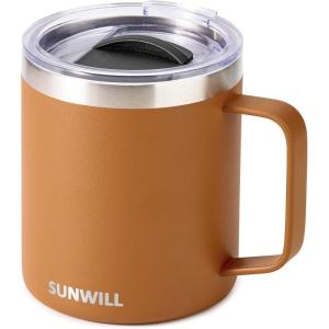 imageSUNWILL Travel Coffee Mugs Set of 4 Insulated Tumbler with Lid 14 oz Stainless Steel Cup with Handle Bulk for Gift Camping Office Powder Coated Orchid Iceberg Mint SakuraPowder Coated Caramel