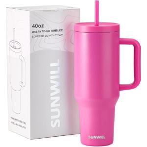imageSUNWILL Travel Coffee Tumbler with Lid and Straw 40 oz Tumbler with Handle Tumbler Cups Insulated Reusable Stainless Steel Coffee Mug for Office ampamp Home Cupholder Friendly MagentaPowder Coated Magenta