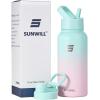 imageSUNWILL Insulated Water Bottle with Straw 32oz Stainless Steel Water Bottles for Sports Travel ampamp Gym Wide Mouth Flask with 2 Lids Straw ampamp Spout Lid Leak Proof BPA Free Thermal Canteen
