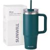 imageSUNWILL Travel Coffee Mug with Lid 20 oz Tumbler with Handle and Straw Leak Proof Stainless Steel Cup Insulated for Office ampamp Gym Cupholder Friendly Powder Coated Matcha CreamPowder Coated Deep Teal