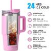 imageSUNWILL Travel Coffee Mug with Lid 20 oz Tumbler with Handle and Straw Leak Proof Stainless Steel Cup Insulated for Office ampamp Gym Cupholder Friendly Powder Coated Matcha CreamPowder Coated Pink