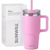 imageSUNWILL Travel Coffee Mug with Lid 20 oz Tumbler with Handle and Straw Leak Proof Stainless Steel Cup Insulated for Office ampamp Gym Cupholder Friendly Powder Coated Matcha CreamPowder Coated Pink