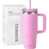 imageSUNWILL Travel Coffee Mug with Lid 20 oz Tumbler with Handle and Straw Leak Proof Stainless Steel Cup Insulated for Office ampamp Gym Cupholder Friendly Powder Coated Matcha CreamPowder Coated Pink