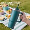 imageSUNWILL Travel Coffee Mug with Lid 20 oz Tumbler with Handle and Straw Leak Proof Stainless Steel Cup Insulated for Office ampamp Gym Cupholder Friendly Powder Coated Matcha CreamPowder Coated Deep Teal