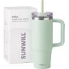 imageSUNWILL Travel Coffee Mug with Lid 20 oz Tumbler with Handle and Straw Leak Proof Stainless Steel Cup Insulated for Office ampamp Gym Cupholder Friendly Powder Coated Matcha CreamPowder Coated Matcha Cream