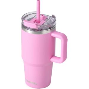 imageSUNWILL Travel Coffee Mug with Lid 20 oz Tumbler with Handle and Straw Leak Proof Stainless Steel Cup Insulated for Office ampamp Gym Cupholder Friendly Powder Coated Matcha CreamPowder Coated Pink