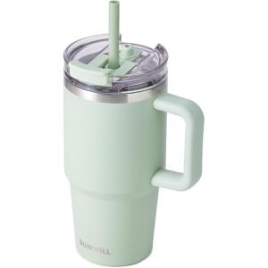 imageSUNWILL Travel Coffee Mug with Lid 20 oz Tumbler with Handle and Straw Leak Proof Stainless Steel Cup Insulated for Office ampamp Gym Cupholder Friendly Powder Coated Matcha CreamPowder Coated Matcha Cream