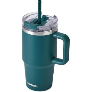 imageSUNWILL Travel Coffee Mug with Lid 20 oz Tumbler with Handle and Straw Leak Proof Stainless Steel Cup Insulated for Office ampamp Gym Cupholder Friendly Powder Coated Matcha CreamPowder Coated Deep Teal