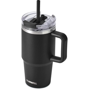 image:imageSUNWILL 20 oz Tumbler with Handle and Straw Leak ProofTravel Coffee Mug with Lid Stainless Steel Cup Insulated for Office amp Gym Cupholder Friendly Powder Coated OrchidPowder Coated Black